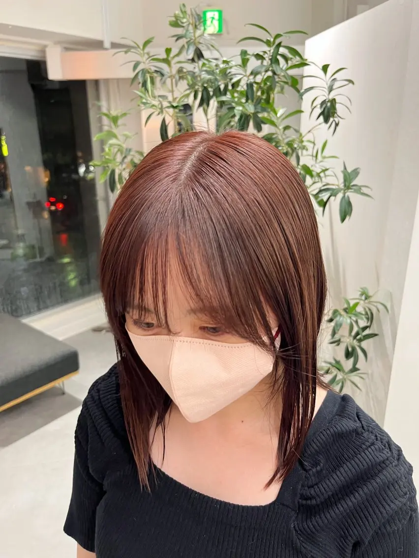 ミディアム カラー ブラウンカラー ピンクカラー ピンクブラウン 渡邊 ひかるのヘアスタイル