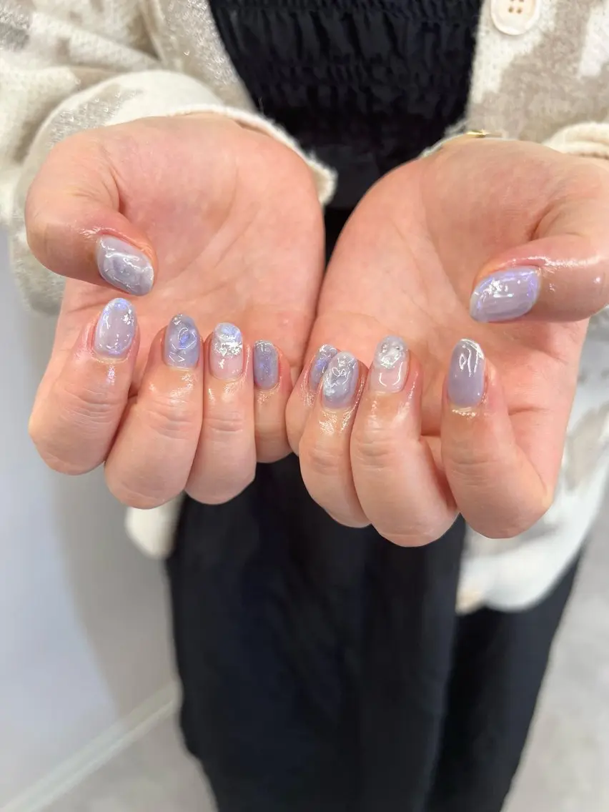 ネイル ブルー ジェルネイル 韓国ネイル マグネットネイル ニュアンスネイル ハンドネイル ハンドケア Bana_ Nailのネイルデザイン