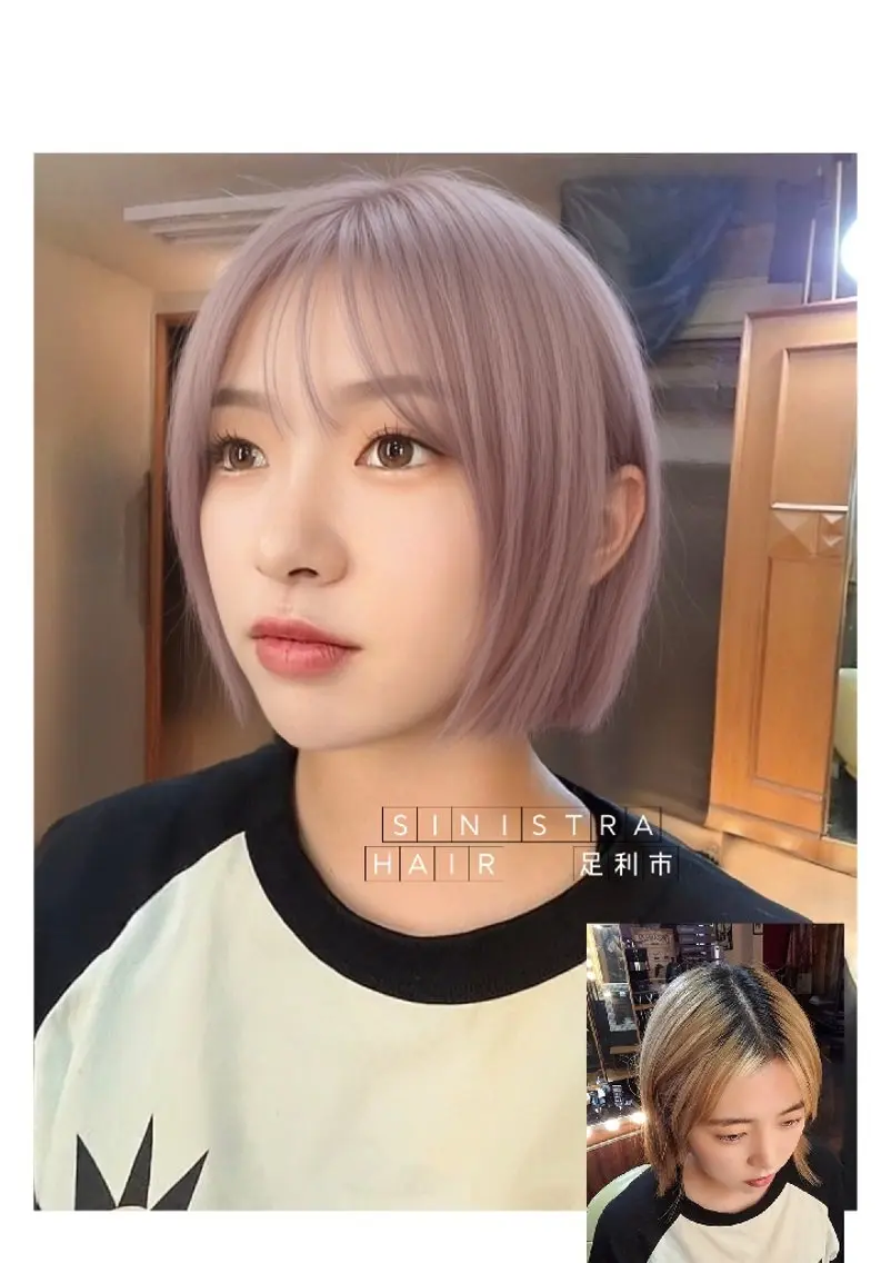 ショート アッシュ ボブ カット ヘアカラー トリートメント 足利★受付夜20まで 表参道原宿シニストラのヘアスタイル