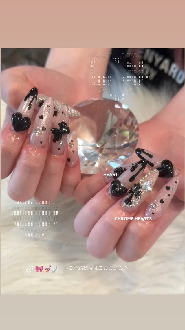 ネイル アートネイル ハート ロングネイル ピンク 夏ネイル ハンドネイル Nobody _Renのネイルデザイン
