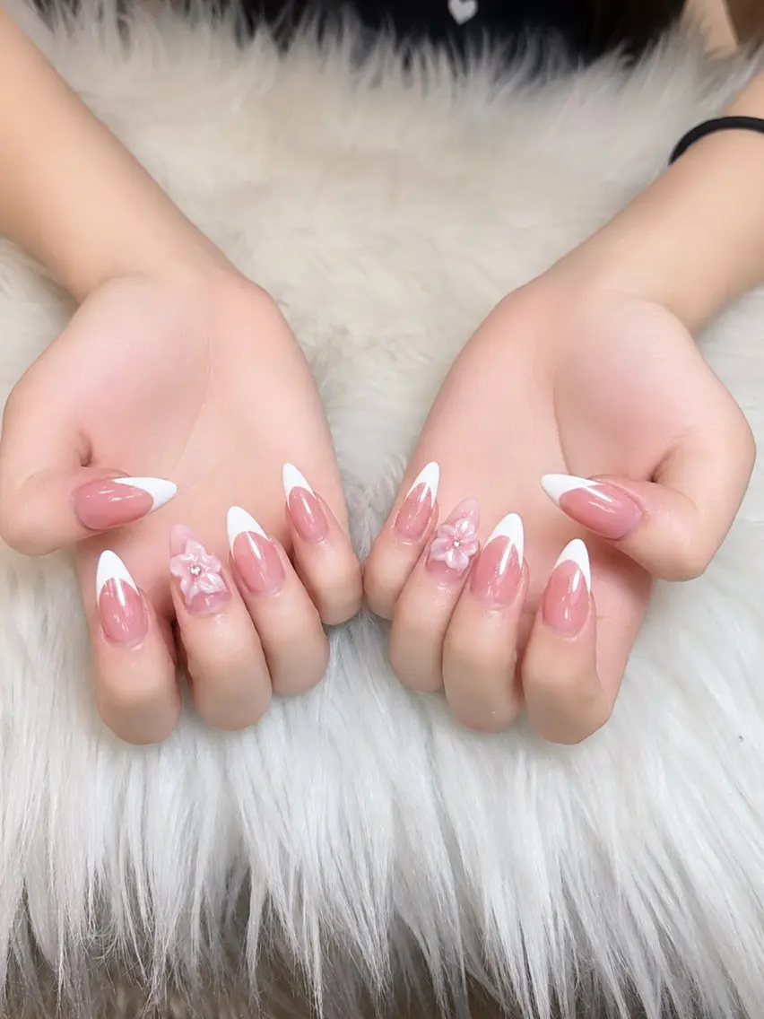 ネイル フラワーネイル フレンチネイル 韓国ネイル ピンク ワンホンネイル MEO MEO NAIL  守山のネイルデザイン