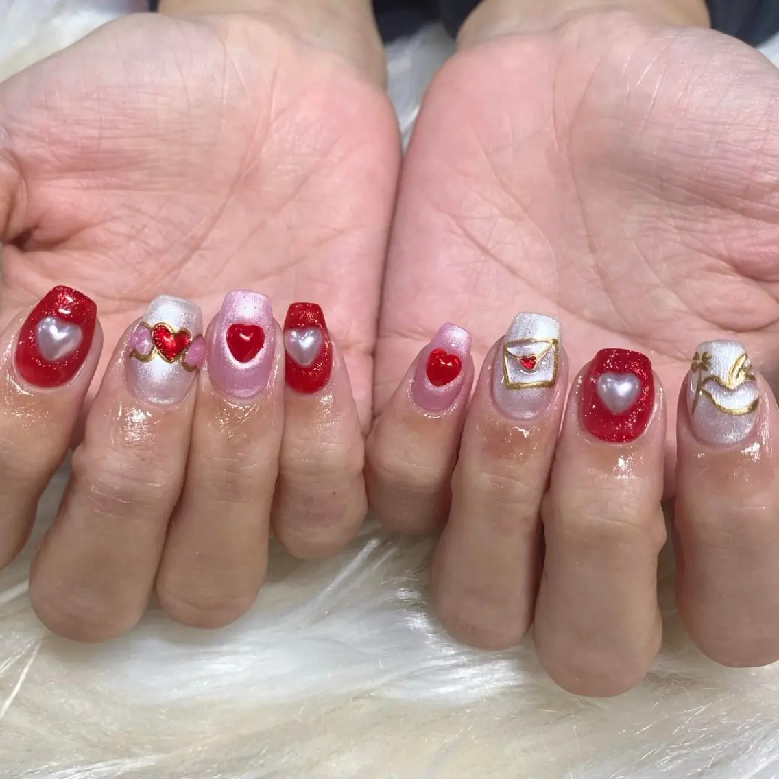 ネイル 長さ出し フレンチネイル ジェルネイル グラデーション ハート ハンドネイル Nail&eye Belire 新宿のネイルデザイン