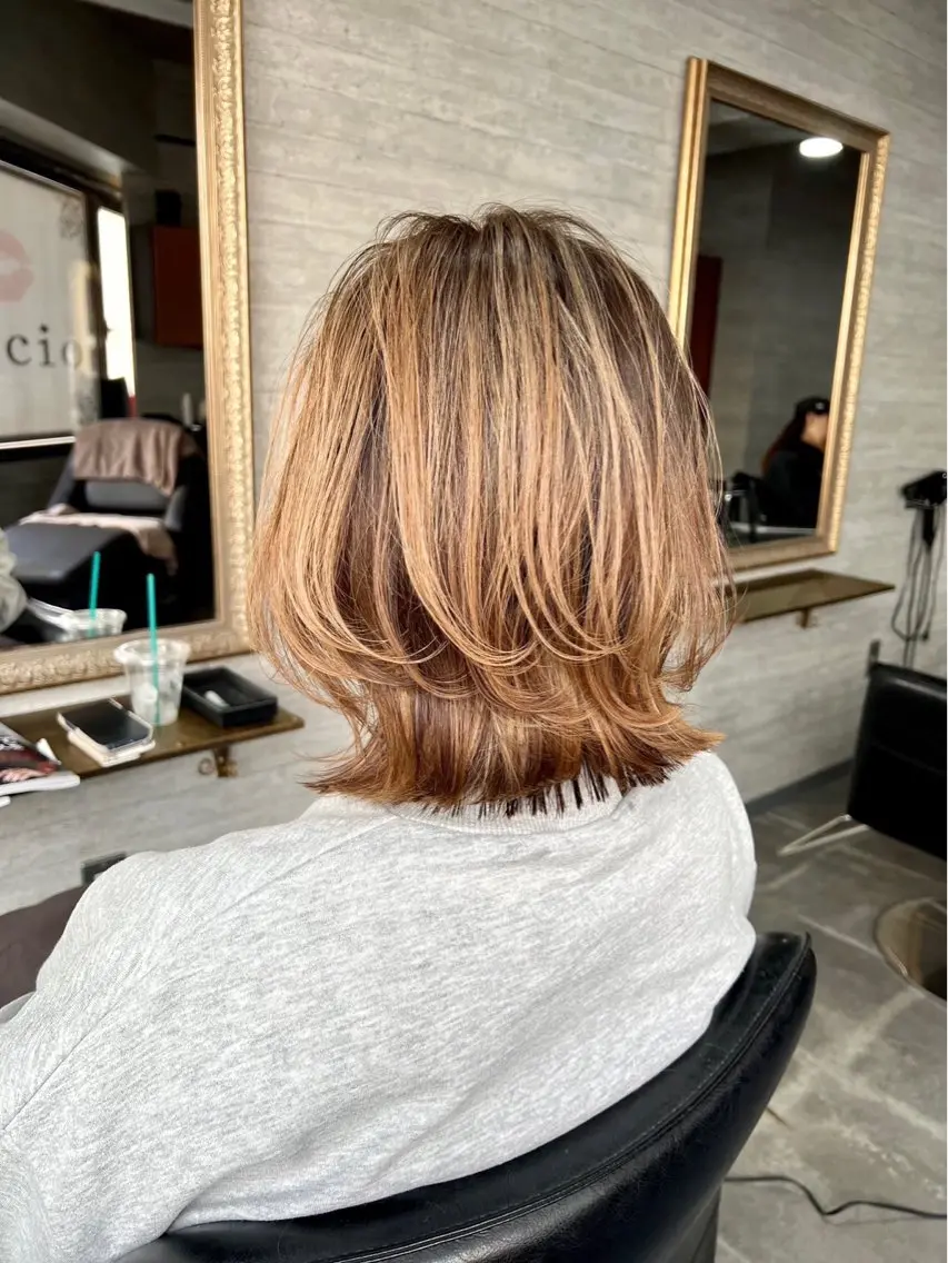 ミディアム カラー ボブレイヤー ボブ レイヤーカット 河原 明矢のヘアスタイル