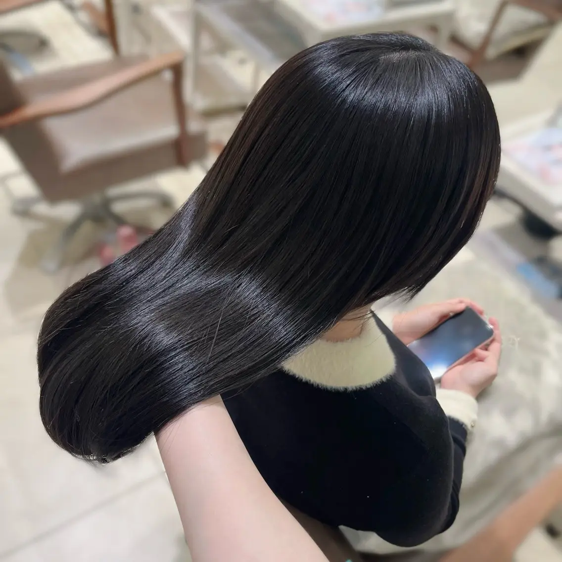 カラー 黒髪 ブルーカラー ブルーブラック 透明感♡艶髪カラー/ Kazuha🎀のヘアスタイル