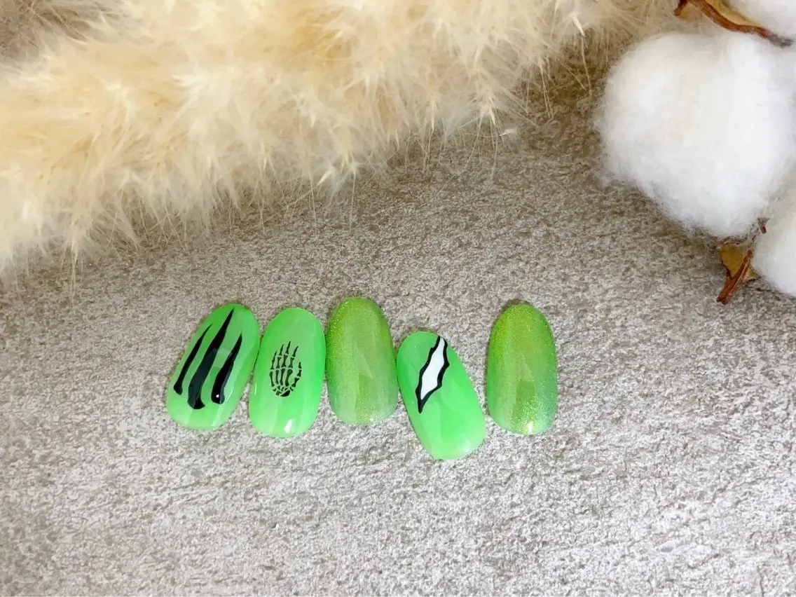 ネイル ジェルネイル ハロウィン 韓国ネイル メンズネイル パラジェル kiki nail たまプラーザのネイルデザイン