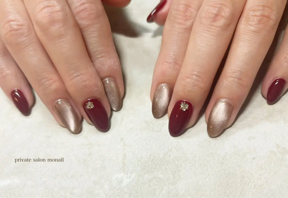 ネイル ボルドー マグネットネイル ハンドネイル nail salon monailのネイルデザイン