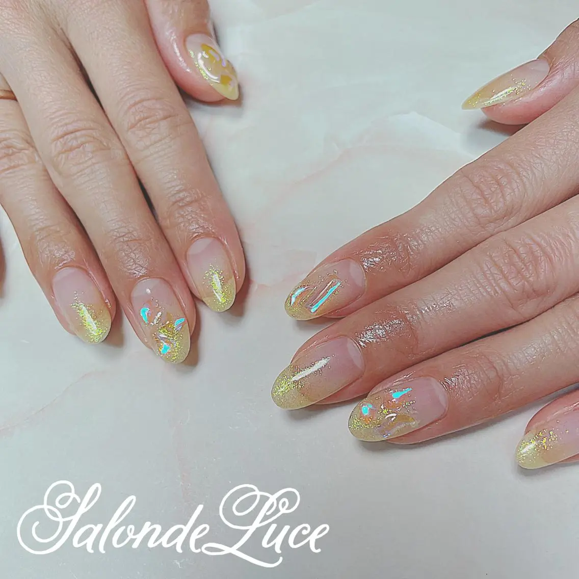 ネイル グラデーション ラメ(グリッター) ラメグラデーション ストーンネイル Salon de Luceのネイルデザイン