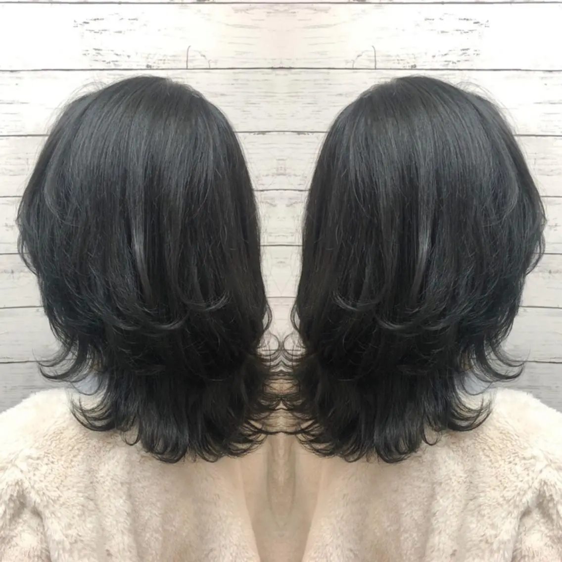 ミディアム カラー 黒髪 グレーブラック ヘアカラー ヘアセット 韓国ヘア🤍髪質改善 🇰🇷AKANEのヘアスタイル