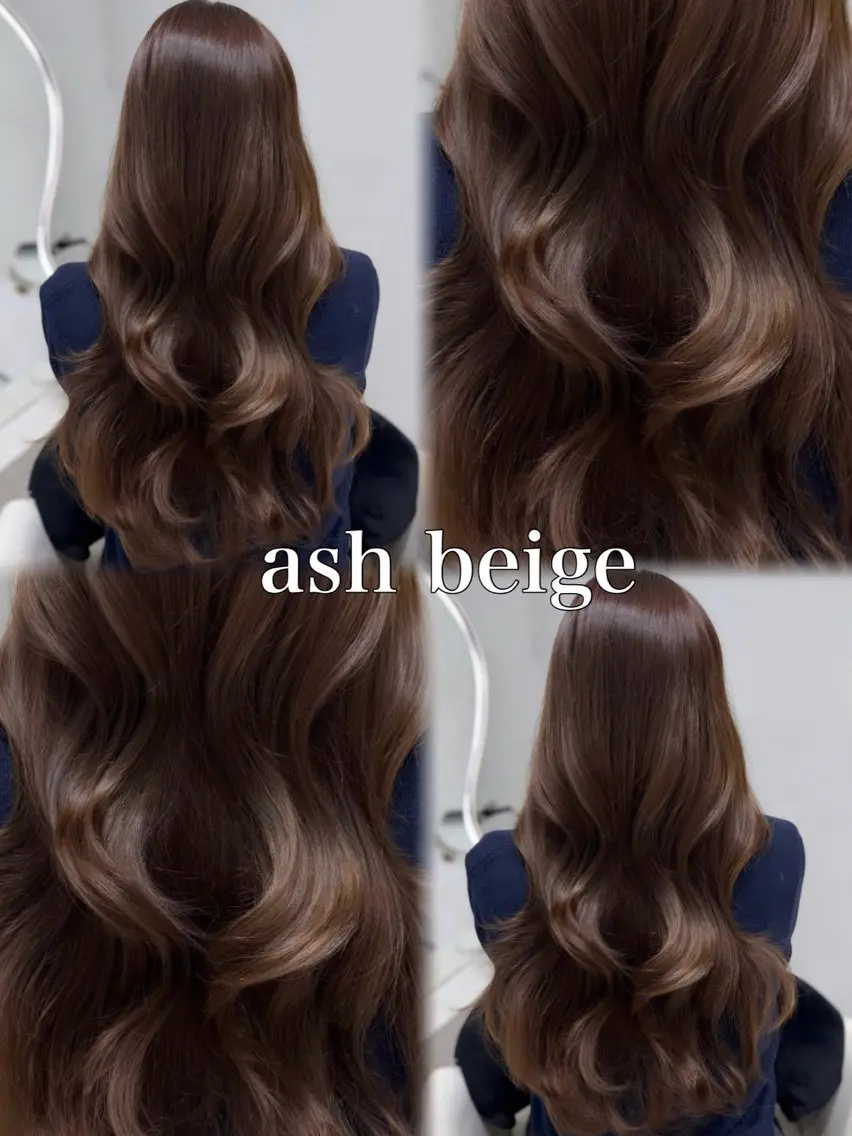 ロング カラー アッシュ ベージュカラー オレンジ カット ヘアカラー トリートメント 𝑹𝒊𝒉𝒐🎀 名駅/大人韓国ヘアのヘアスタイル