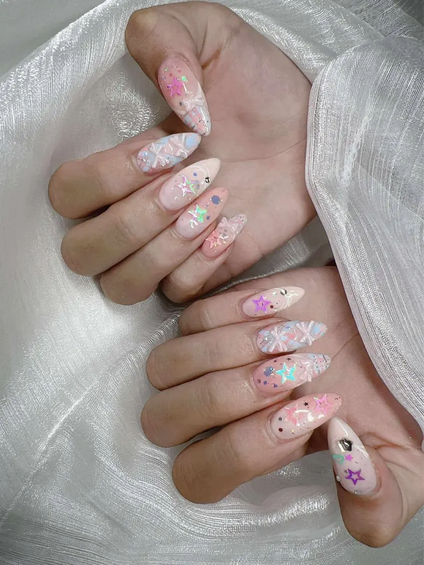 ネイル 長さ出し グラデーション 卒業式 キラキラネイル マグネットネイル ハンドネイル Lee Nailsのネイルデザイン
