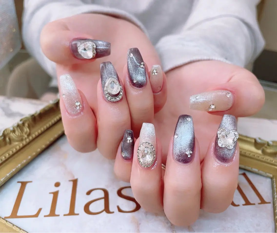 ネイル ジェルネイル グラデーション ハードジェル キラキラネイル 韓国ネイル Lilas Nailのネイルデザイン