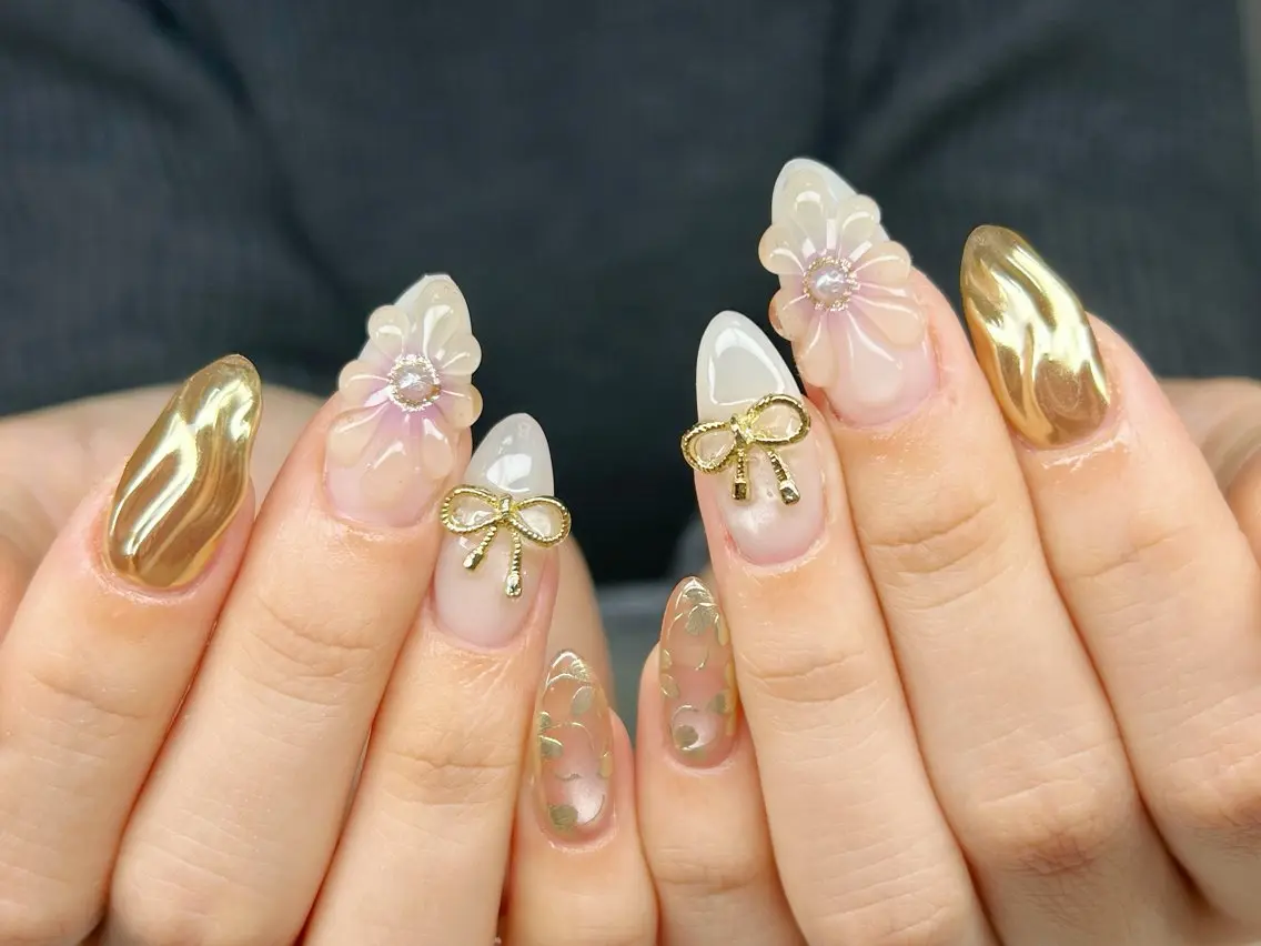 ネイル アートネイル チークネイル 成人式 入学式 長さ出し ハンドネイル Lino Nailのネイルデザイン