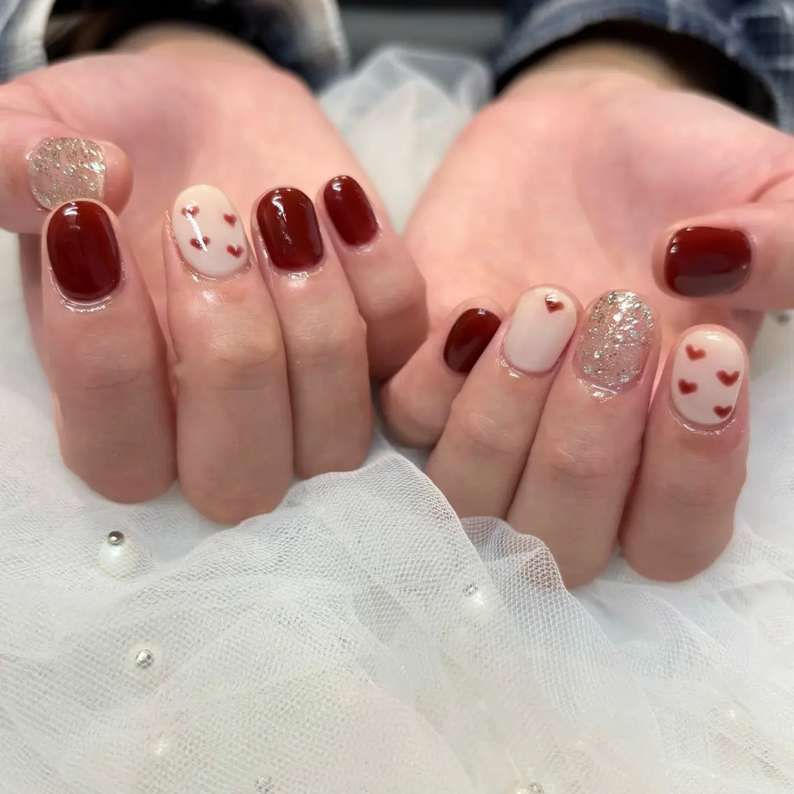 ネイル ハート ワンカラーネイル ハンドネイル 荒巻 めいのネイルデザイン