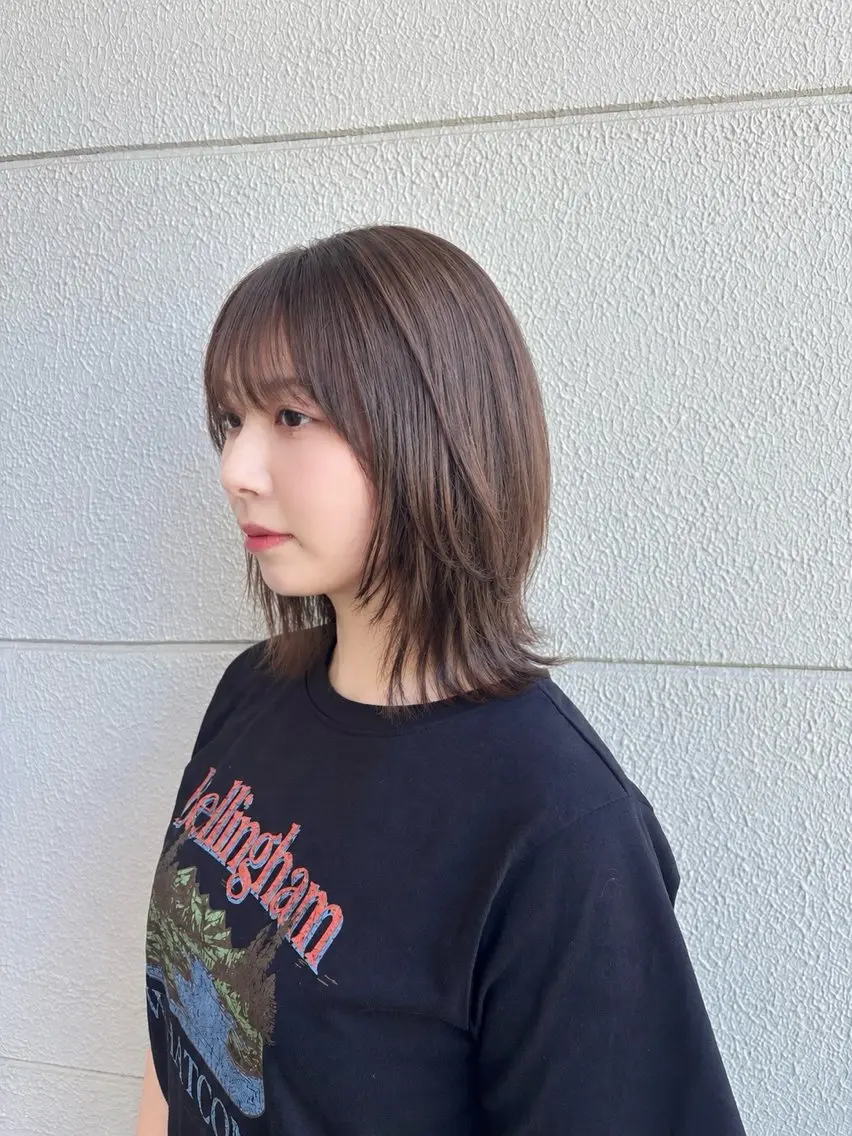 ミディアム 顔周りカット レイヤーカット カット ヘアカラー トリートメント 本村 あやかのヘアスタイル