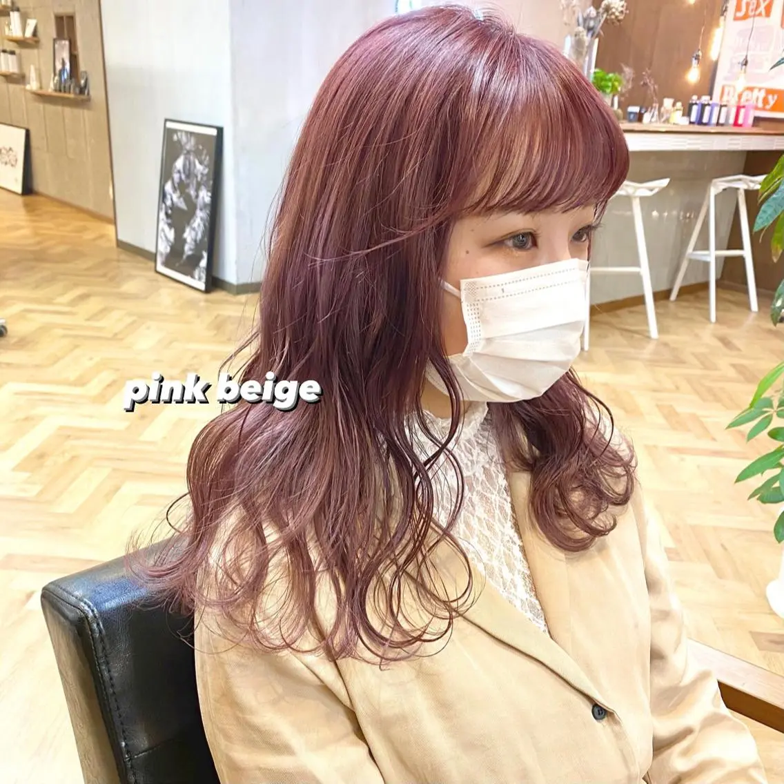 セミロング カラー ベージュカラー ラベンダーカラー ピンクカラー ピンクベージュ 前川 朋香のヘアスタイル