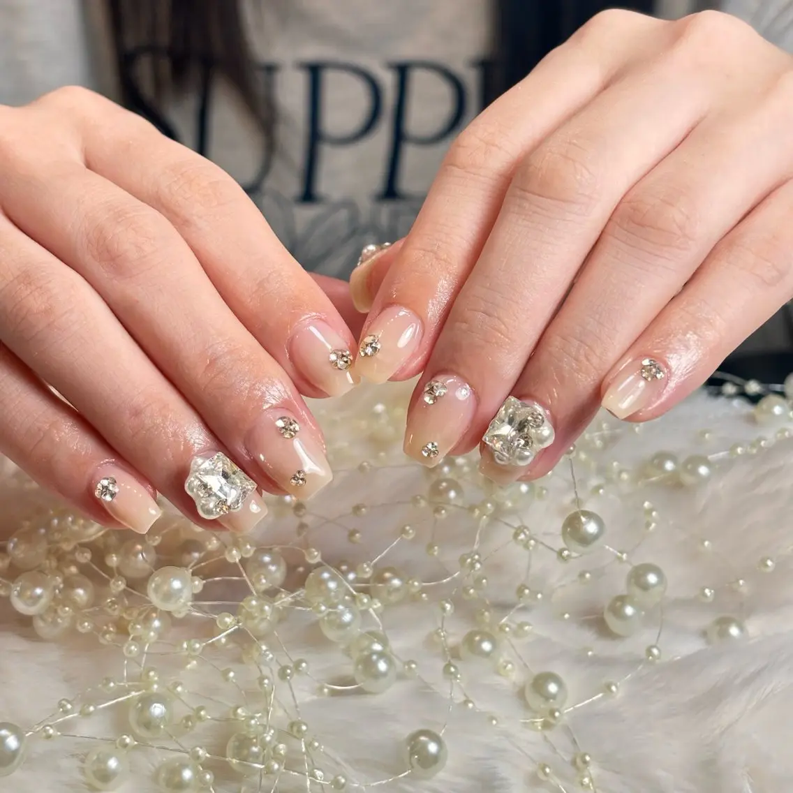 ネイル 桜ネイル 長さ出し フレンチネイル 韓国ネイル マグネットネイル ハンドネイル Kiwami nailsalonのネイルデザイン