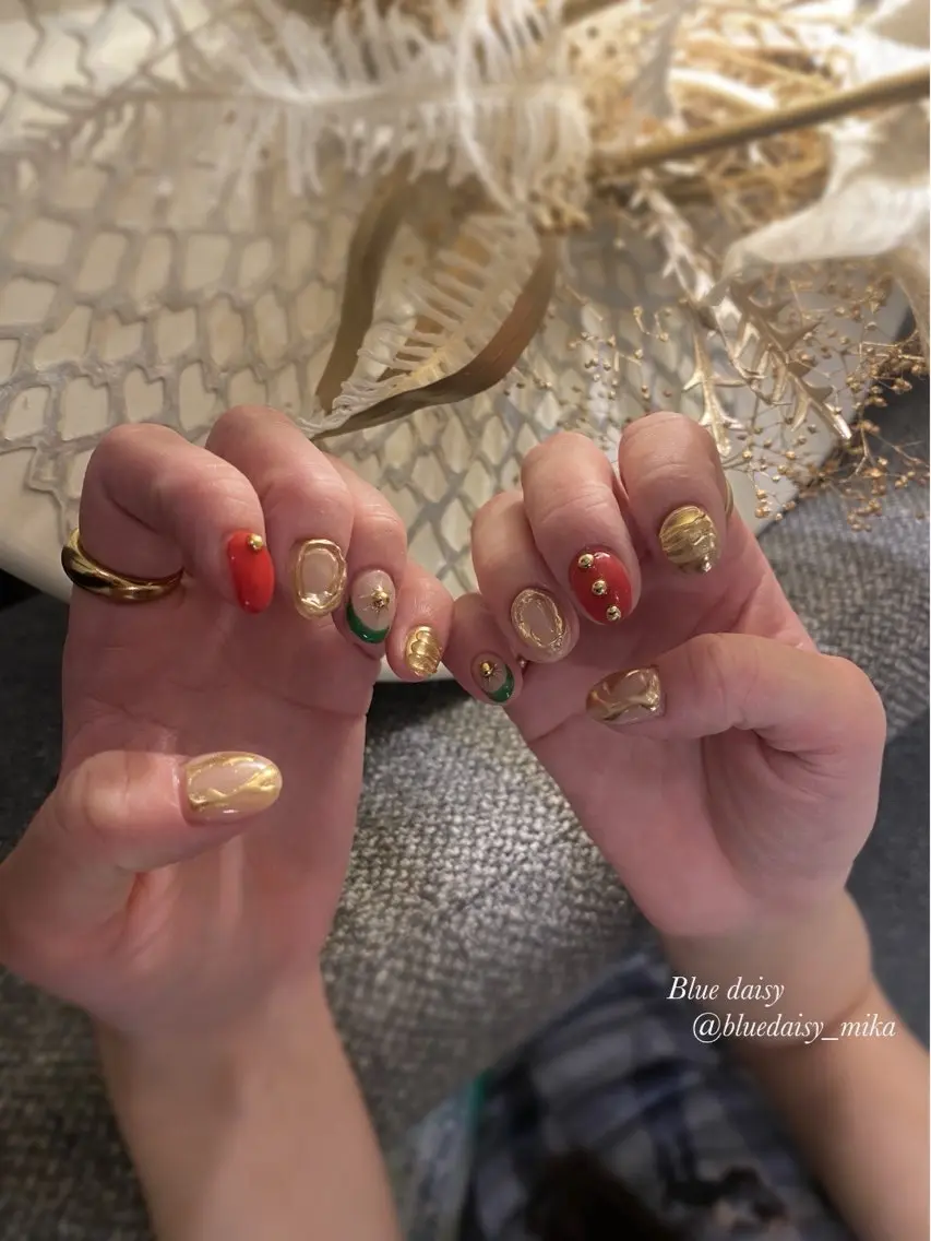 ネイル ショートネイル ハンドネイル Blue daisy 栄本店のネイルデザイン