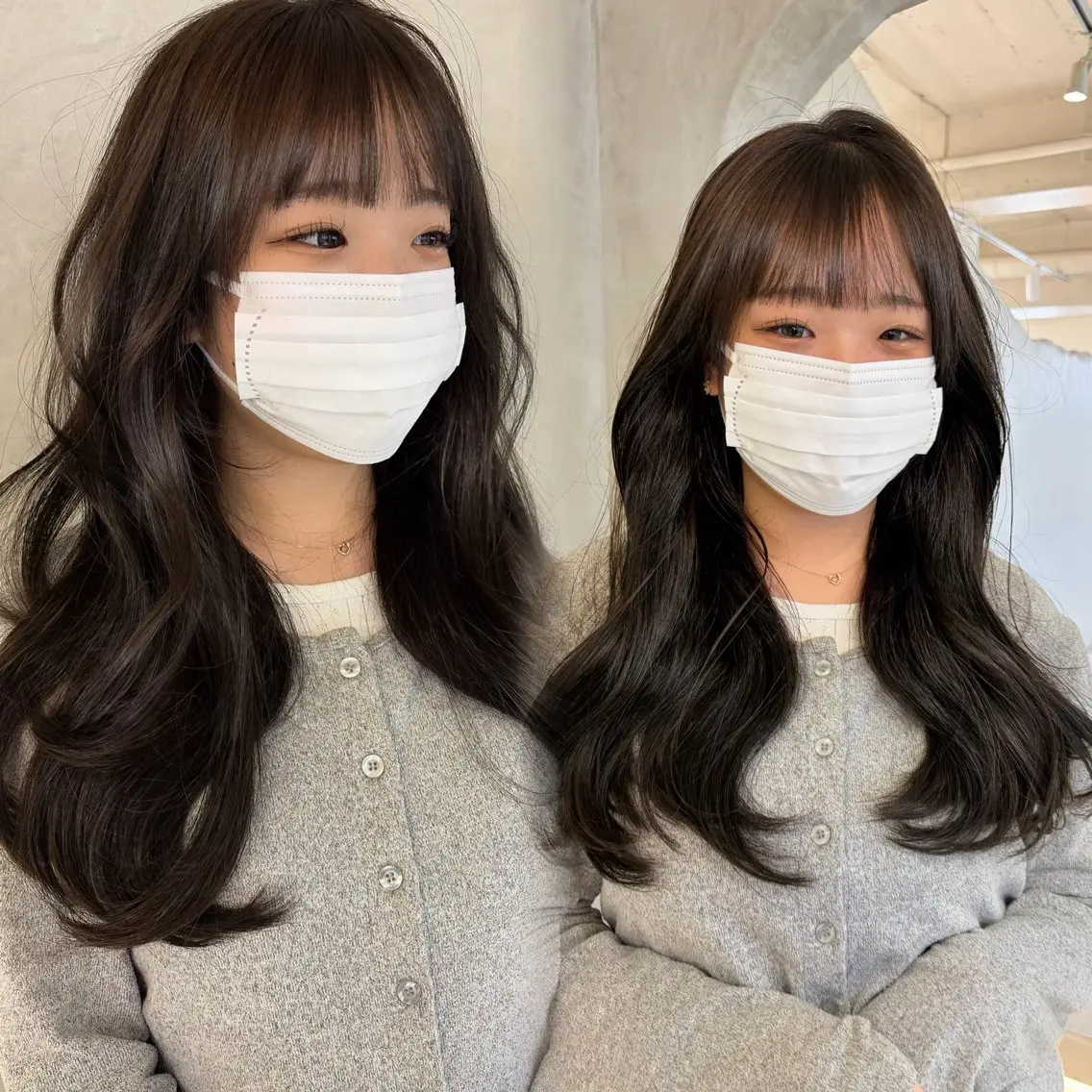 ミディアム アッシュ ボブ エクステ 顔まわりレイヤー 顔周りカット 透明感カラー/韓国 🩶ゆきのヘアスタイル