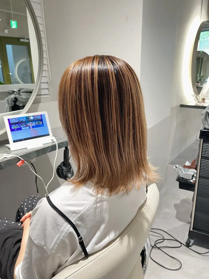 ミディアム カラー ベージュカラー ブリーチ ブリーチなしカラー 学生 トリートメント ヘアカラー 仙台/ベージュ／ 艶カラー／三宅空翔のヘアスタイル