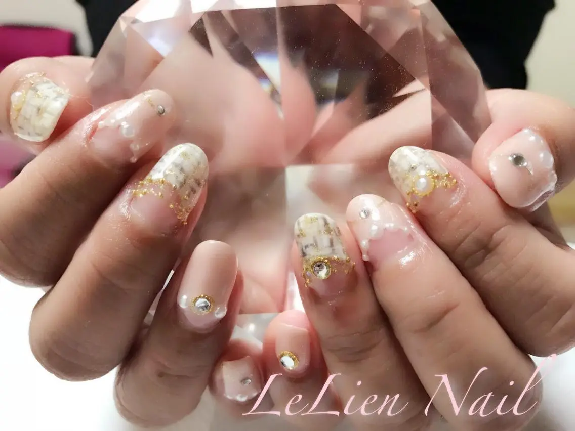 ネイル フレンチネイル ツイードネイル モチの良さ◉ フィルインネイル♡のネイルデザイン