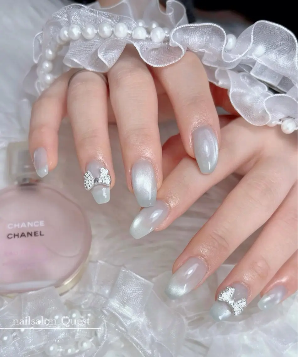 ネイル マグネットネイル リボン ハンドネイル nailsalon Questのネイルデザイン