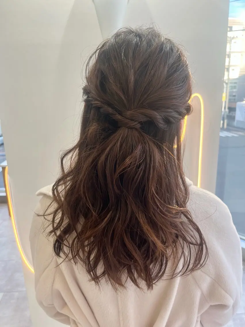 ロング ヘアアレンジ ハーフアップ ポニーテール 結婚式・ブライダル 韓国風ヘア ヘアセット cana 札幌レイヤースタイルのヘアスタイル