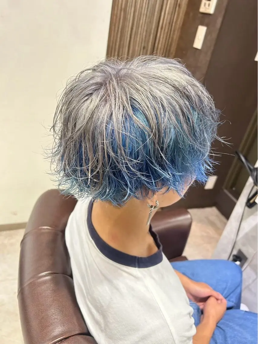 ショート カラー ブルーカラー ヘアカラー ハイトーン/🫧 トレンドカラー/あやのヘアスタイル