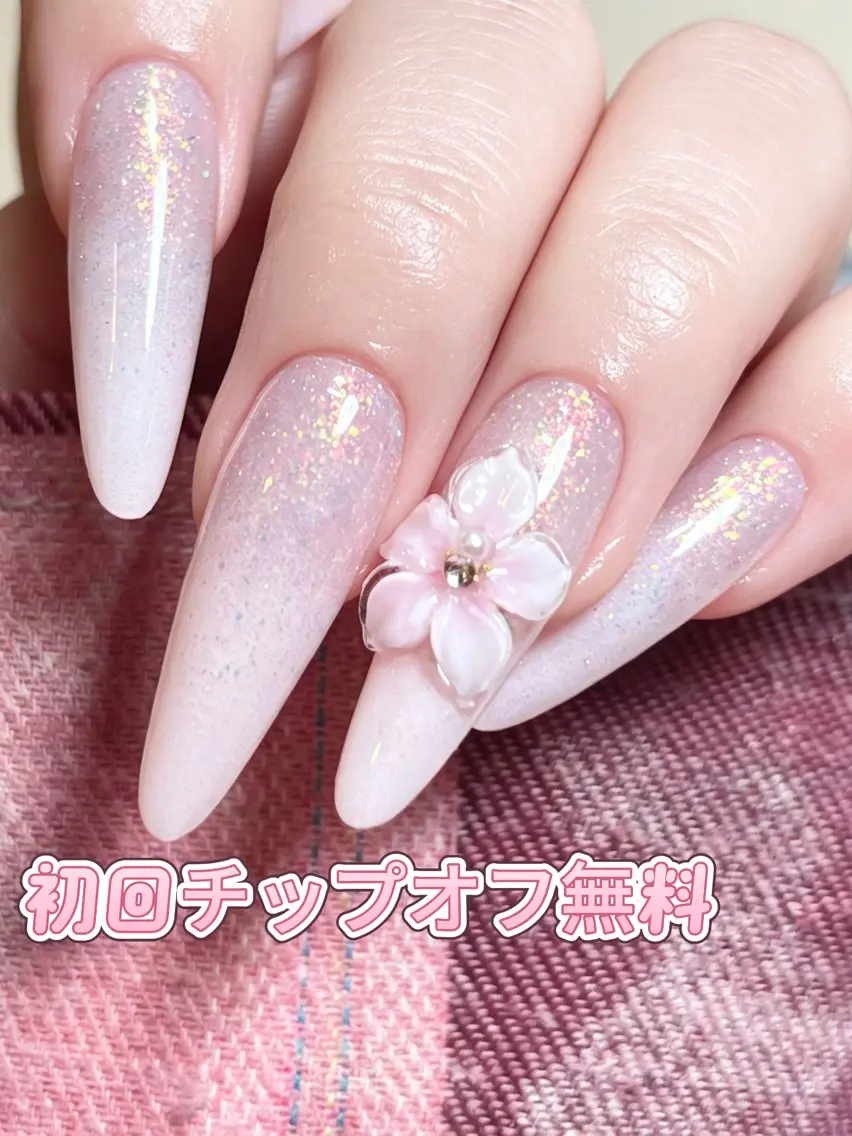 ネイル アートネイル オーロラネイル チークネイル クリアネイル 長さ出し ハンドネイル chili nailのネイルデザイン