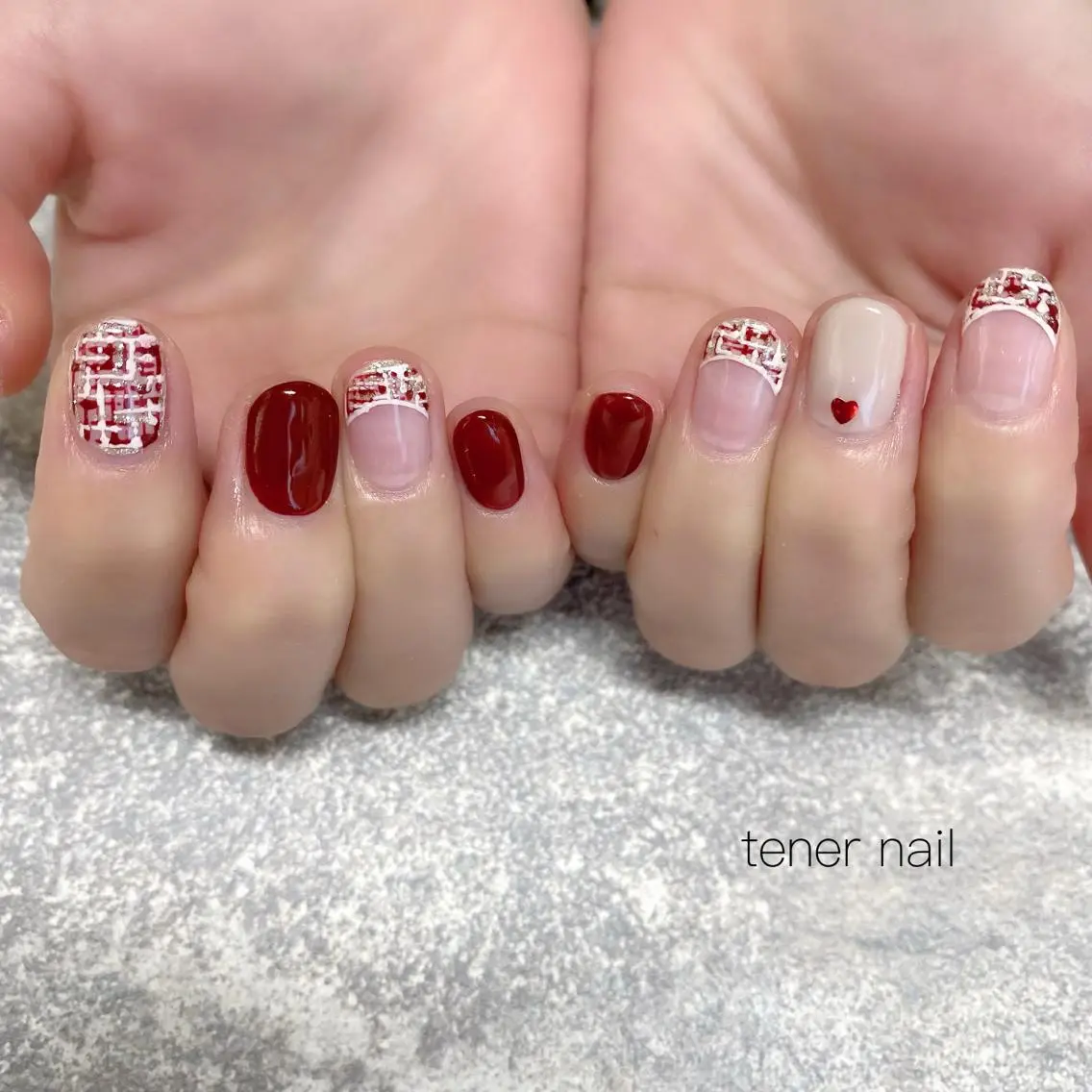 ネイル ハート ツイードネイル テネルネイル tener nailのネイルデザイン