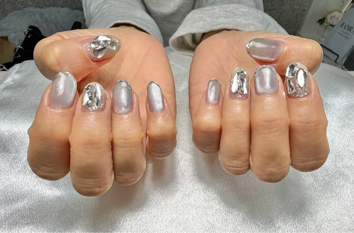 ネイル フレンチネイル ガラスフレンチ キラキラネイル マグネットネイル ハンドネイル BONNIE NAILのネイルデザイン