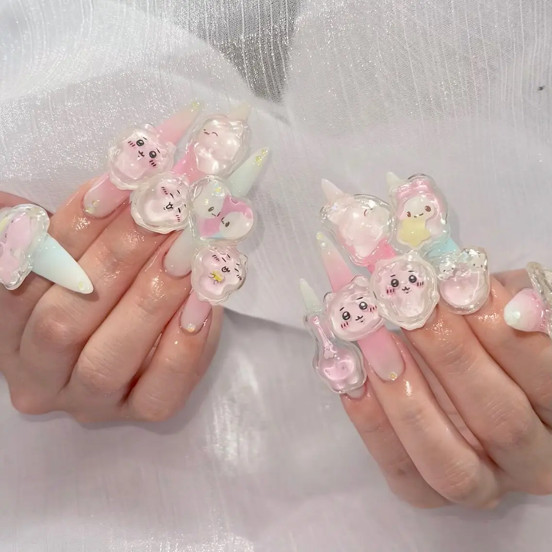 ネイル オーロラネイル 長さ出し フラッシュネイル フレンチネイル ジェルネイル ハンドネイル ハンドケア CiCi Nail Salonのネイルデザイン