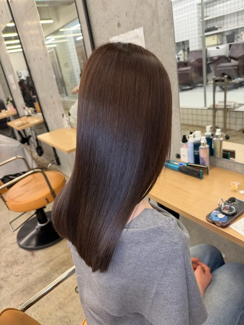 セミロング 髪質改善 レイヤーカット 縮毛矯正 カット 縮毛矯正 トリートメント 縮毛矯正×髪質改善× 艶髪カラー　吉原和磨のヘアスタイル