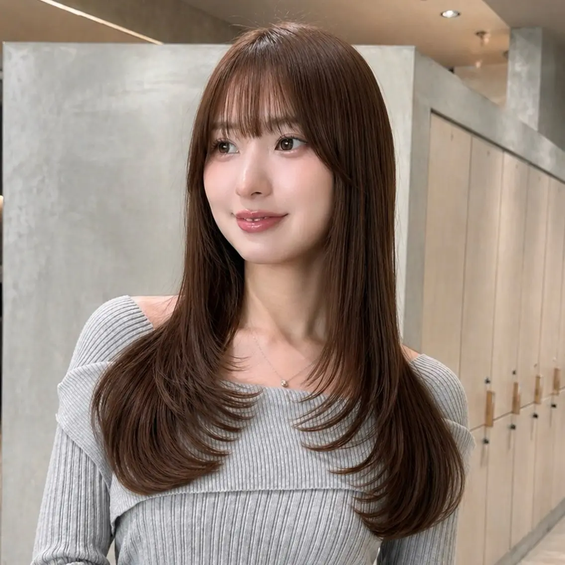 ロング レイヤーカット 縮毛矯正 カット 縮毛矯正 👑髪質改善/透明感 カラー/レイヤー/Uのヘアスタイル