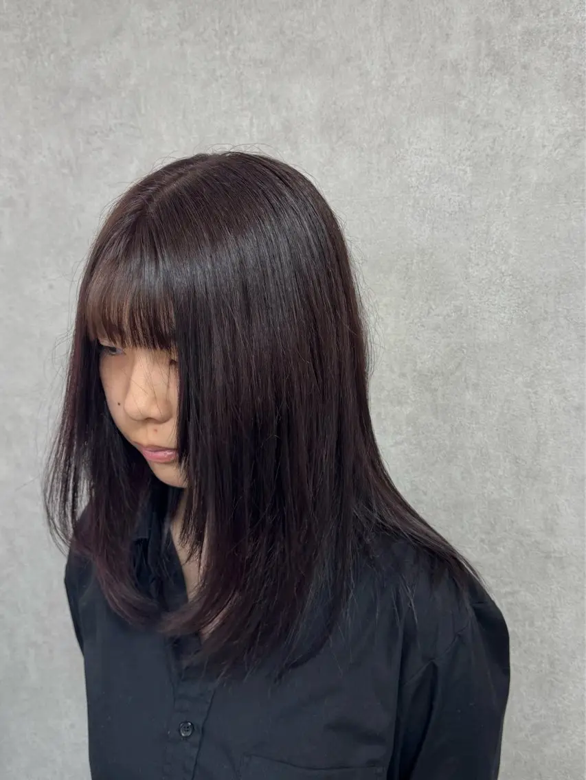 ロング カラー 黒髪 透明感カラー 韓国風カラー ラベンダーカラー オーガニックカラー ヘアカラー トリートメント DILGA LINK Rioのヘアスタイル