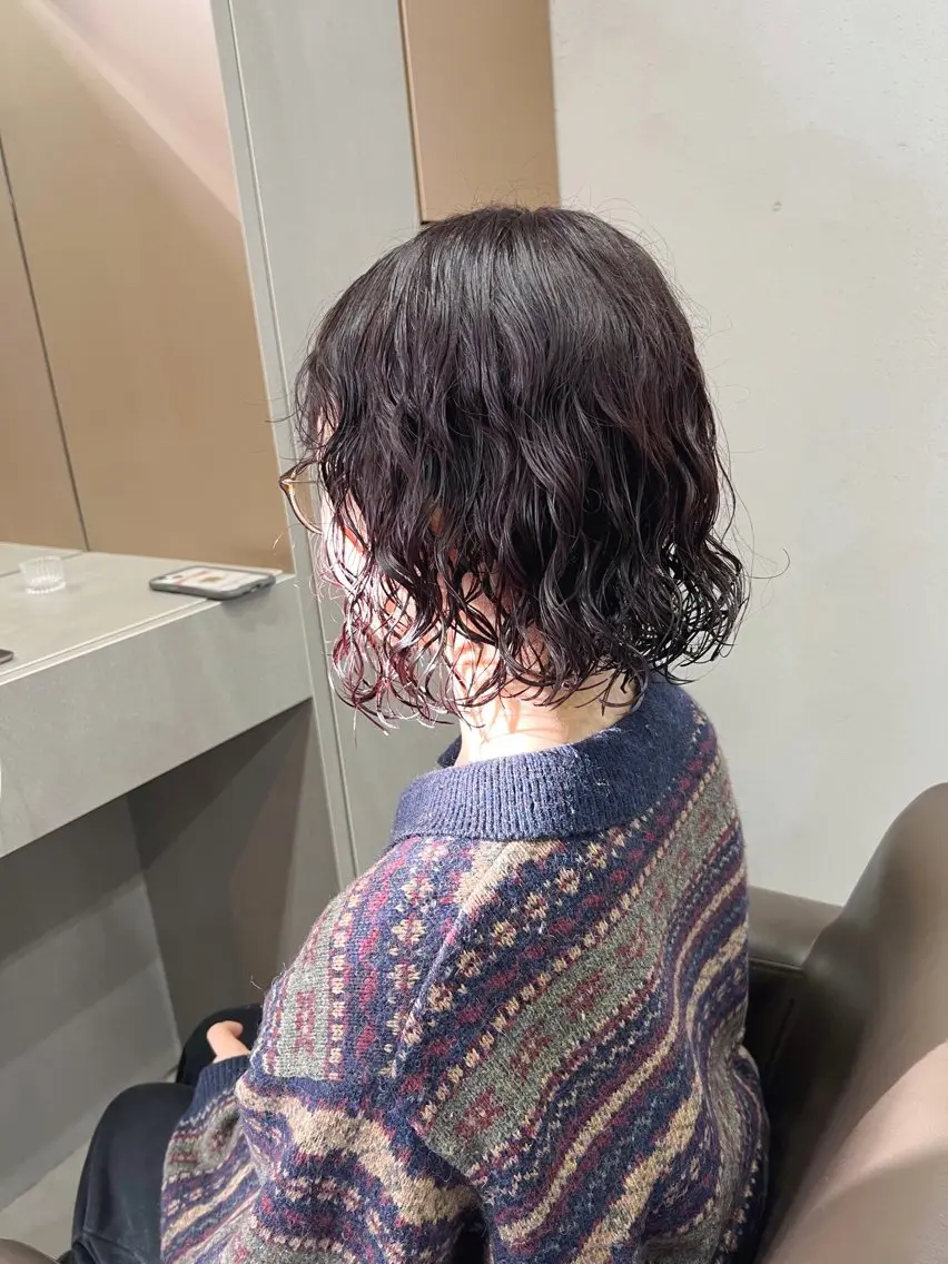 ショート パーマ カット パーマ トリートメント ボブパーマコテ巻き風 パーマNo1深江秀平のヘアスタイル