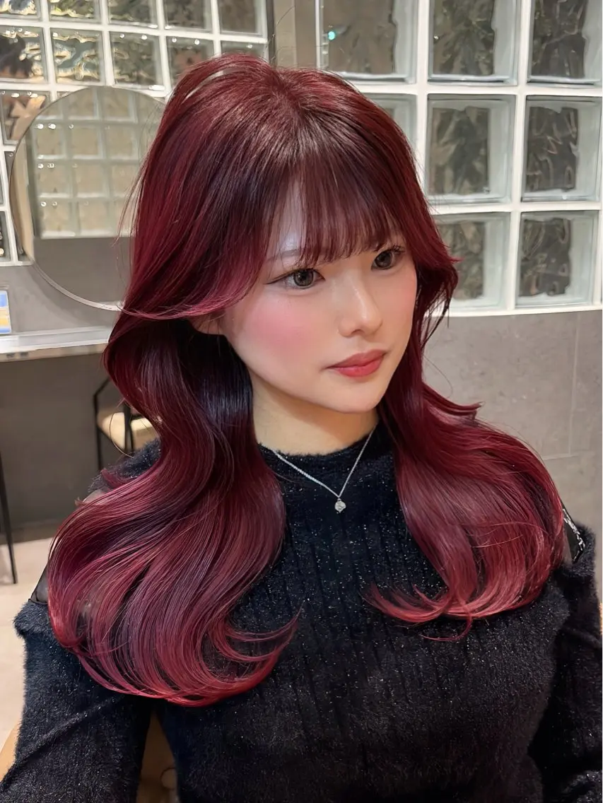 ロング カラー レッドカラー ヘアカラー 🥇KEN /レイヤー/カラーのヘアスタイル