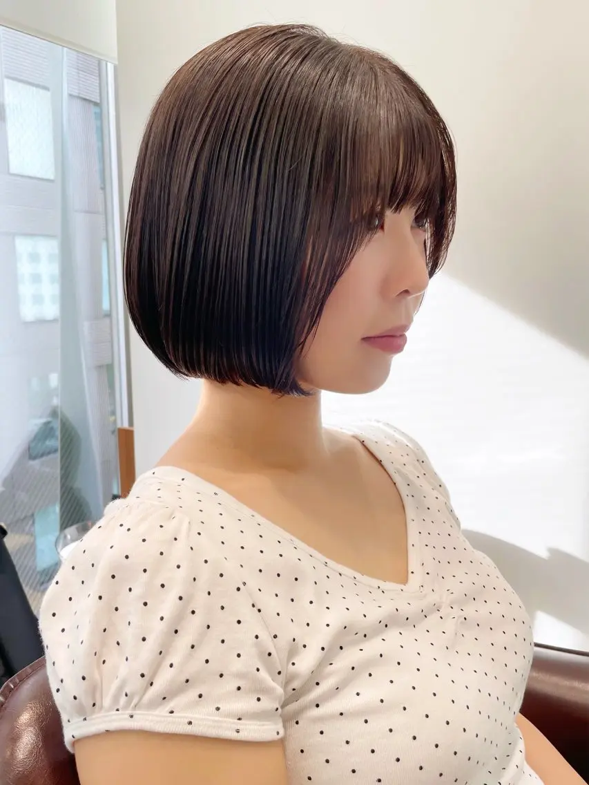 ミディアム カラー ブラウンカラー オリーブブラウン ボブ 石川玲菜/ ボブ/銀座のヘアスタイル