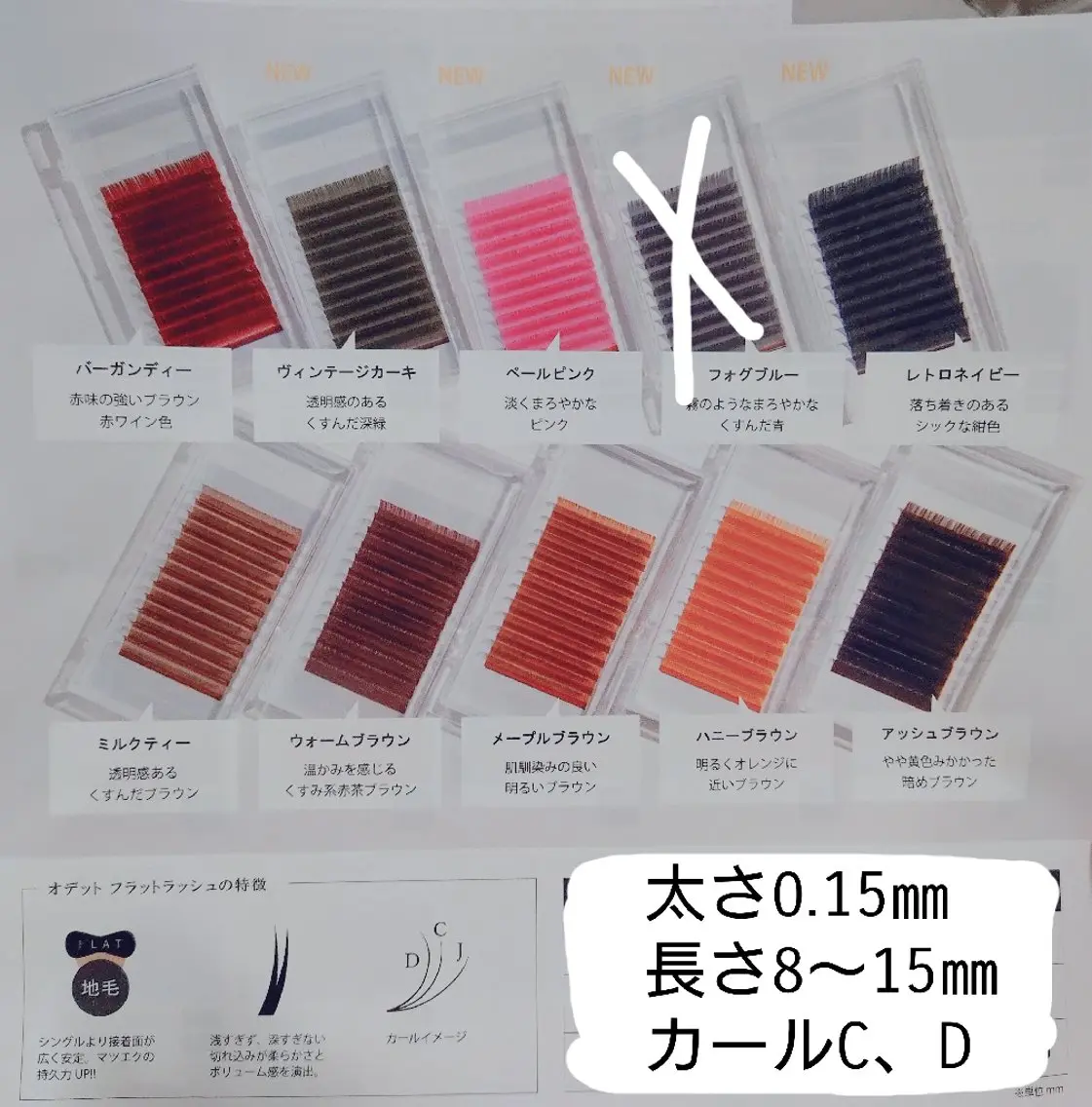 フルカラーマツエク シングルフラット 80本 コーティング仕上げの写真