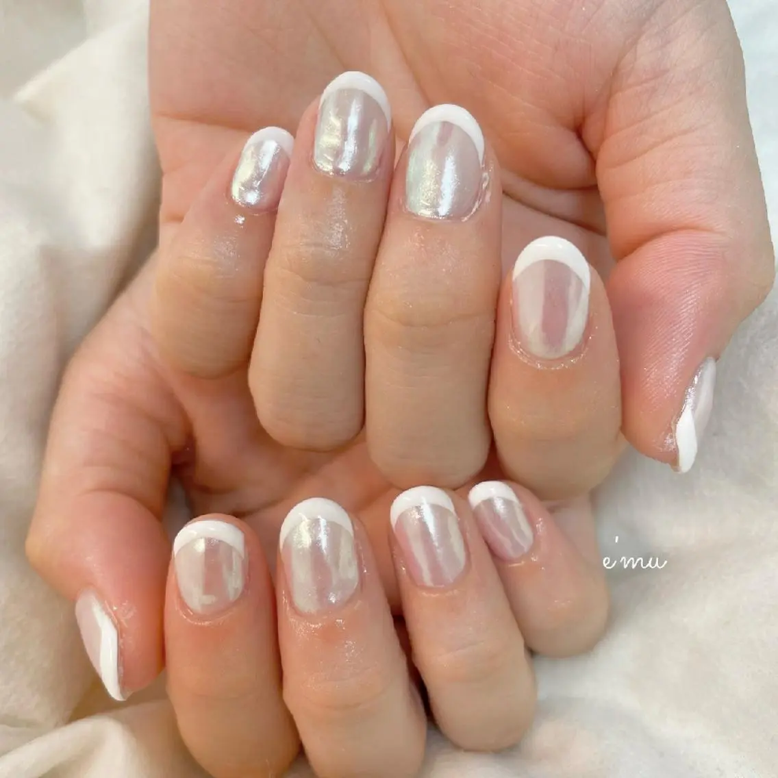 ネイル オーロラネイル フレンチネイル ハンドネイル nail salon e'mu💐のネイルデザイン