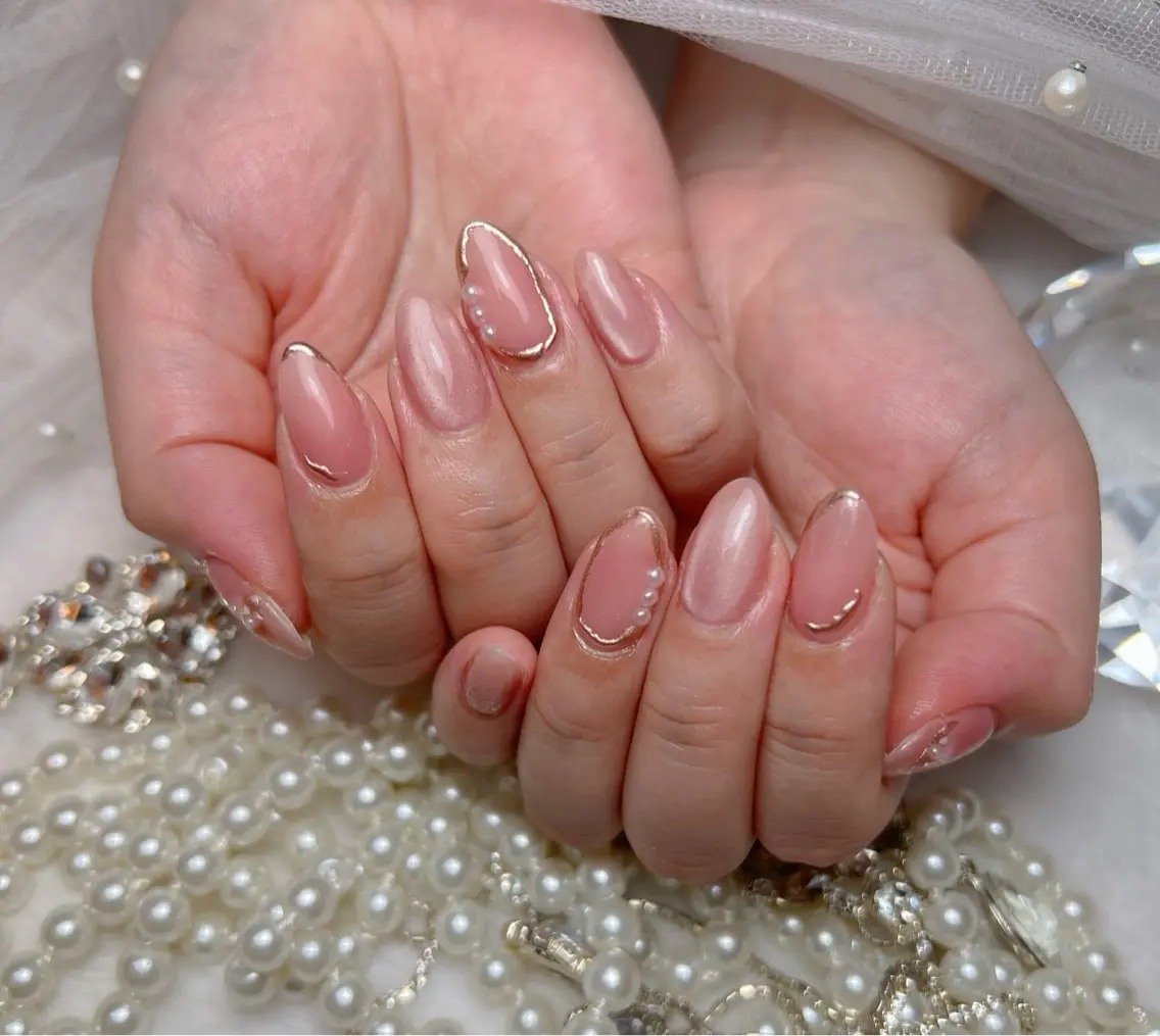 ネイル アートネイル オーロラネイル チークネイル 長さ出し フットネイル Miya _nailのネイルデザイン