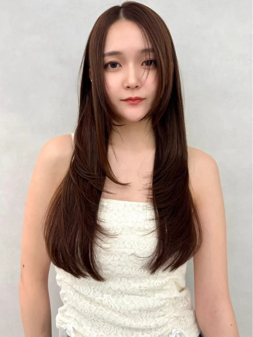 ロング カラー パーマ ヘアアレンジ 顔周りカット 韓国風ヘア レイヤーカット 小顔カット ニュアンスパーマ ✨レイヤー/ 透明感カラー✨冨永剛のヘアスタイル