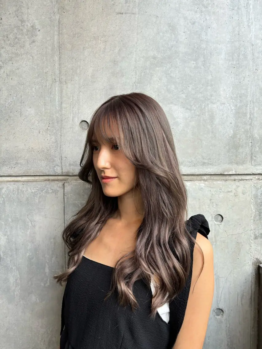 ロング カラー ヘアカラー トリートメント 髪質改善韓国レイヤー カット内田智大のヘアスタイル