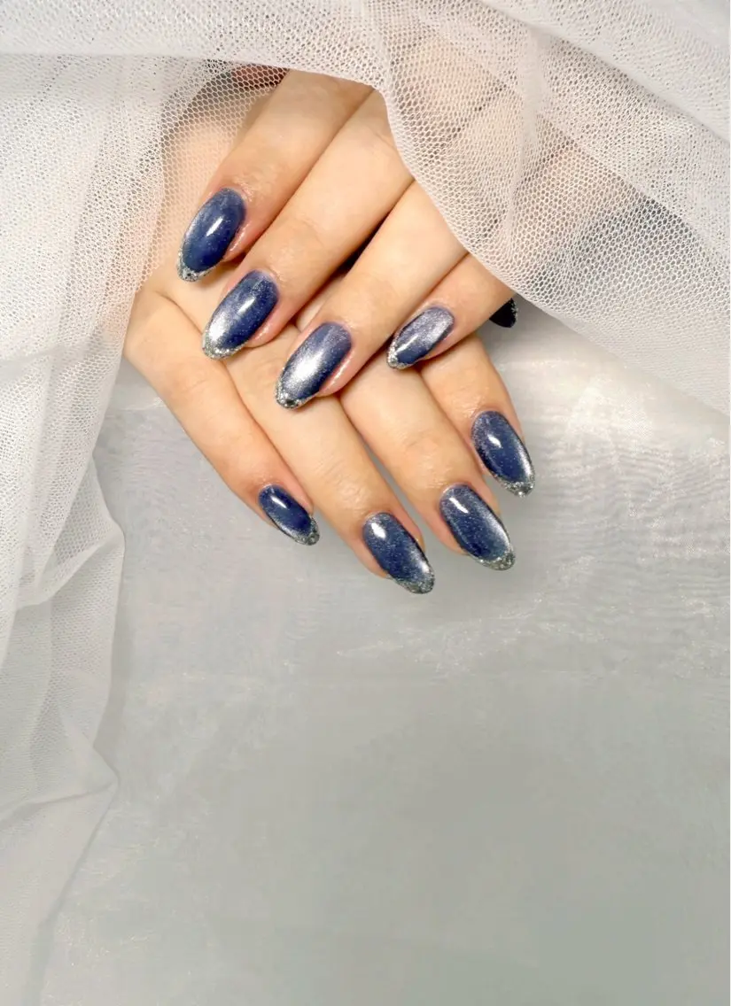 ネイル フレンチネイル ガラスフレンチ マグネットネイル ピンク nail Latteのネイルデザイン
