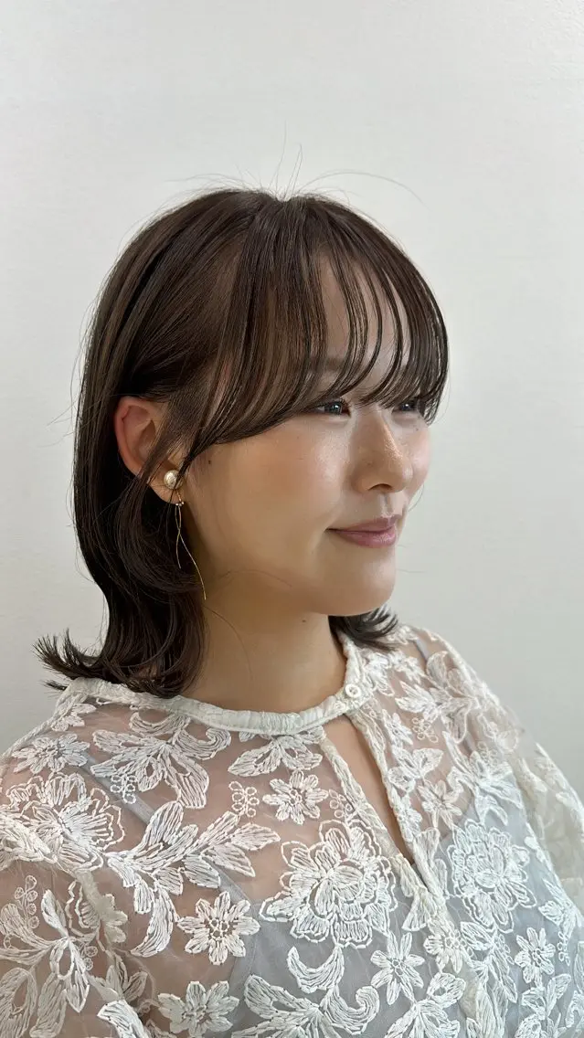 ミディアム カラー イヤリングカラー ハイライトカラー ボブ くびれヘア ハイライト カット ヘアカラー トリートメント 髪質改善/韓国/ ヘアセット/夏美のヘアスタイル