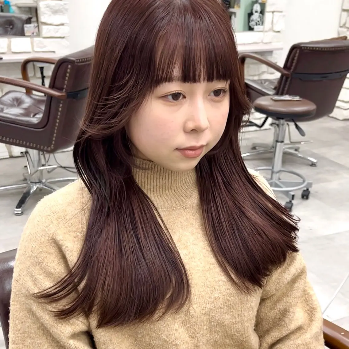 ロング カラー レッドカラー カット ヘアカラー トリートメント 天王寺韓国ヘア 小山歓実のヘアスタイル