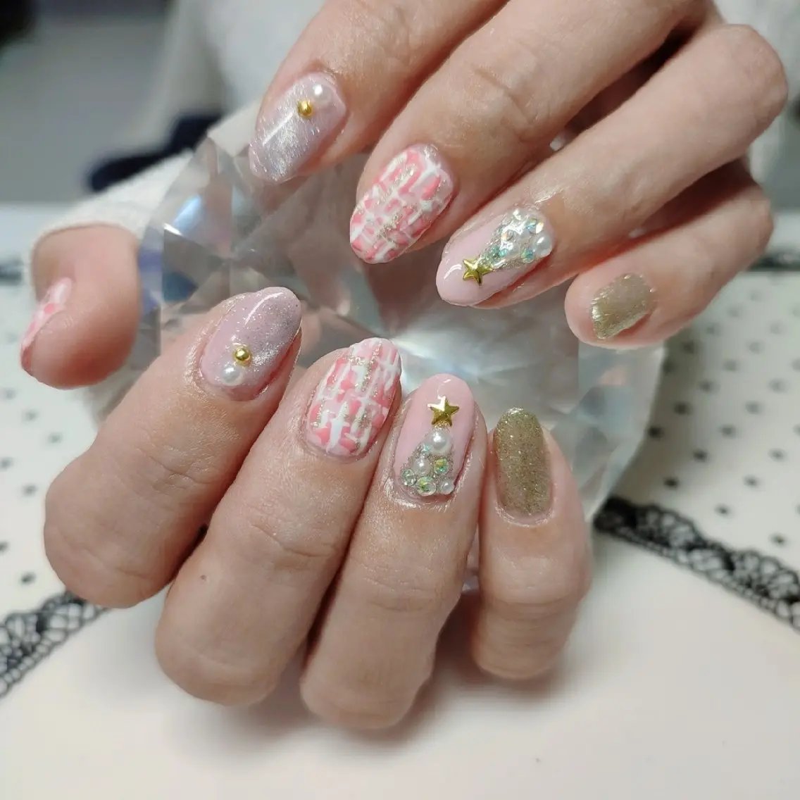 ネイル ツイードネイル 冬ネイル クリスマス Shine Nailのネイルデザイン