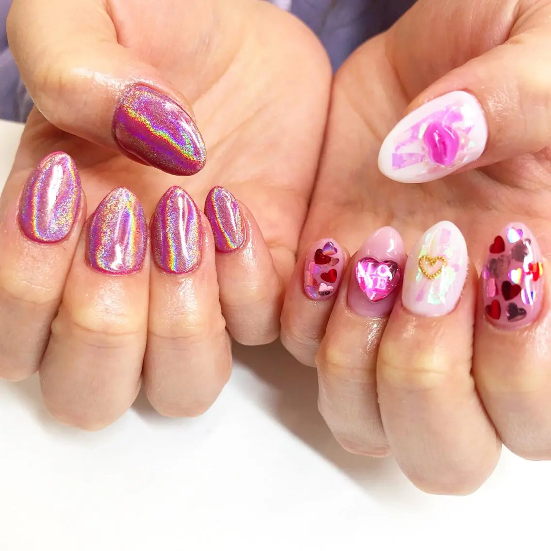 ネイル ハート ピンク ハンドネイル Minami 🍓のネイルデザイン
