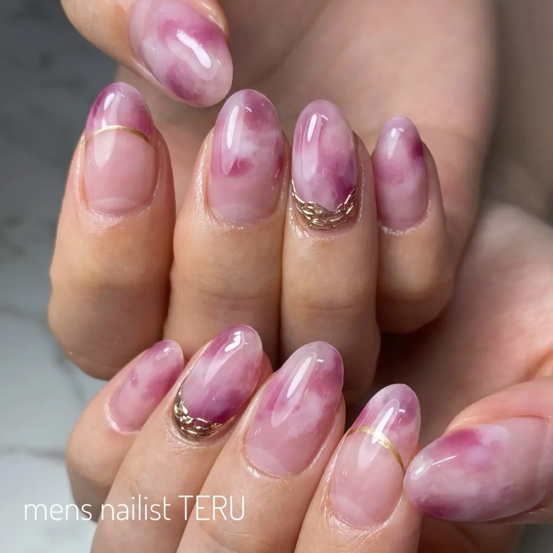 ネイル メンズネイル ニュアンスネイル パープル ハンドネイル nailsalon ETERNALのネイルデザイン