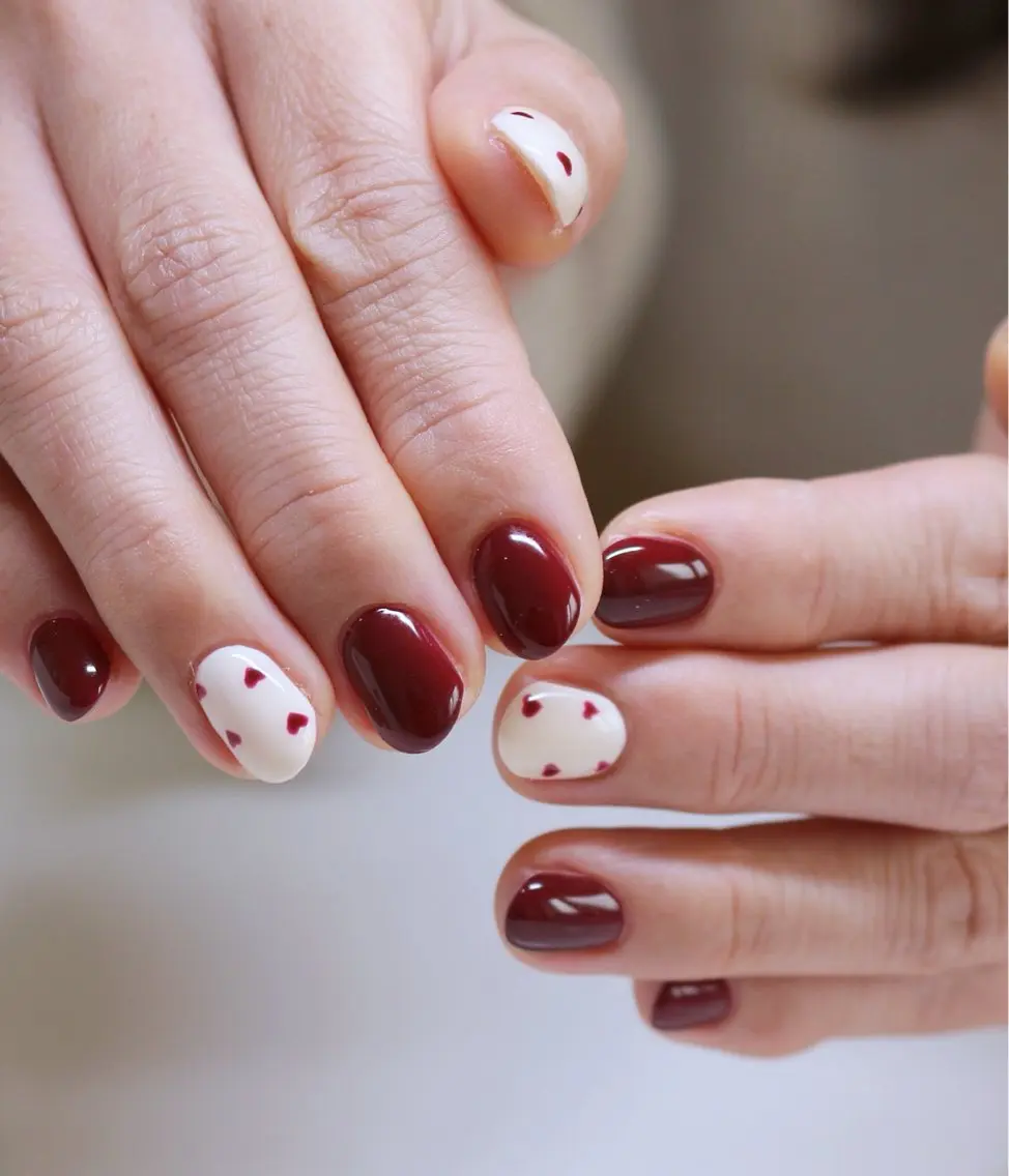 ネイル ハート 赤色 シンプルネイル バレンタイン ハンドネイル Baku Nailsのネイルデザイン