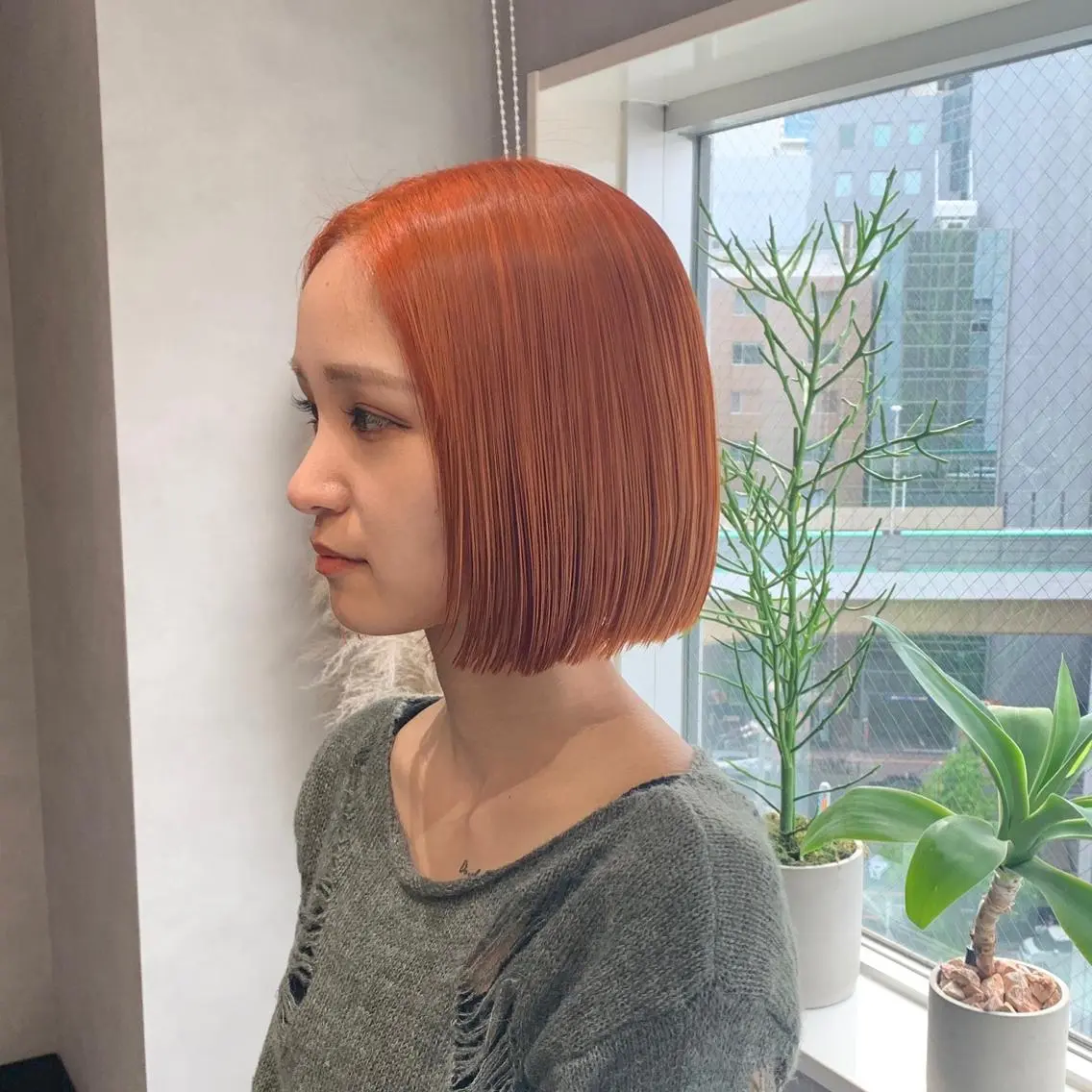カラー ハイトーンカラー オレンジ ボブ amu/ブリーチなし ダブルカラーのヘアスタイル